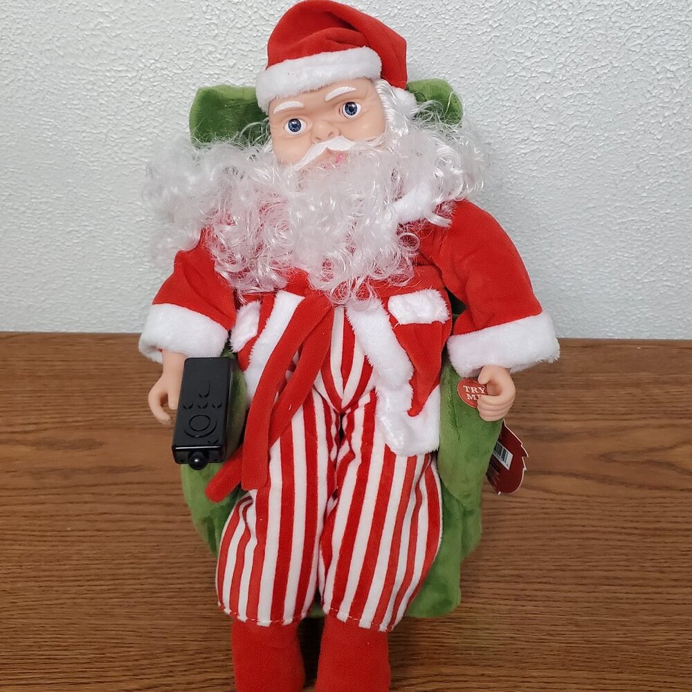 Christmas Decor - Animated Reclining Santa Sings and Snores - 14" x 7" x 10"